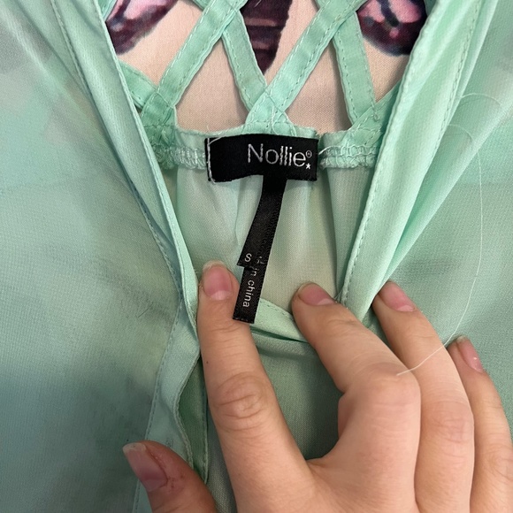 Sheer Sea Foam Green Button Up shirt with lattice cut weaving - Picture 11 of 11